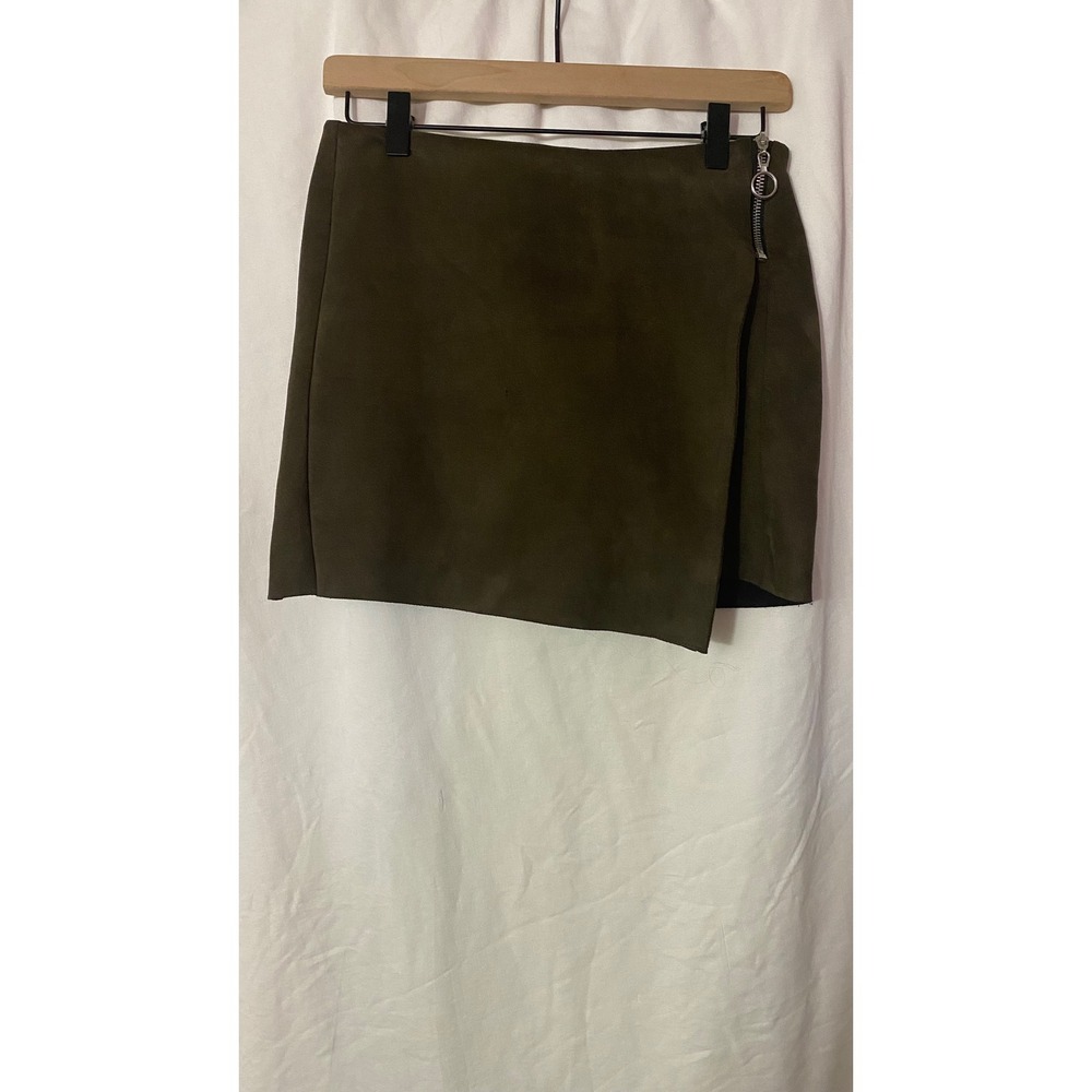 Zara Basic Olive Green Faux Suede Wrap Skort Ring Zipper Size M